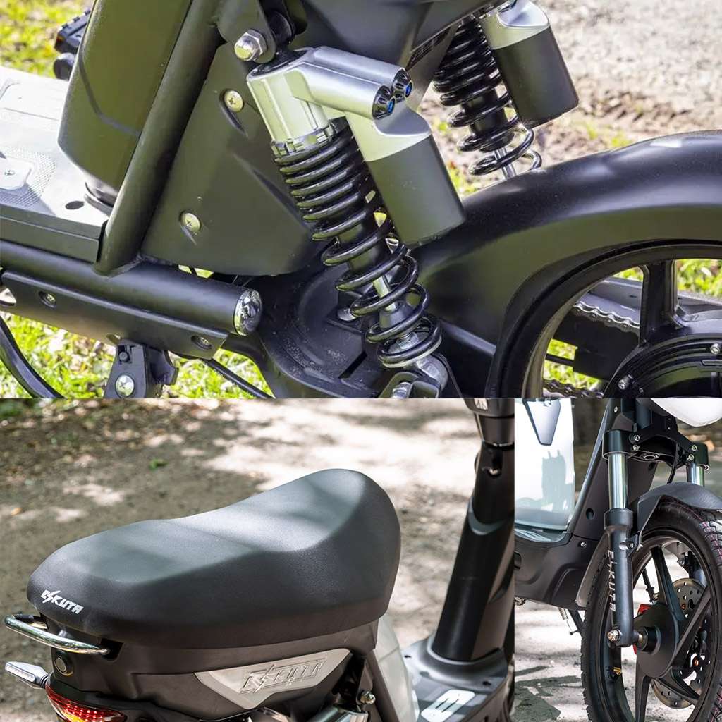 Photo-Gallery-Carousel_Electric Bicycle_UM-DB05_Comfortable & Resilient suspension system_Long & Wide seat_Dura hydraulic rear shock absorber_Thick hydraulic front hock absorber